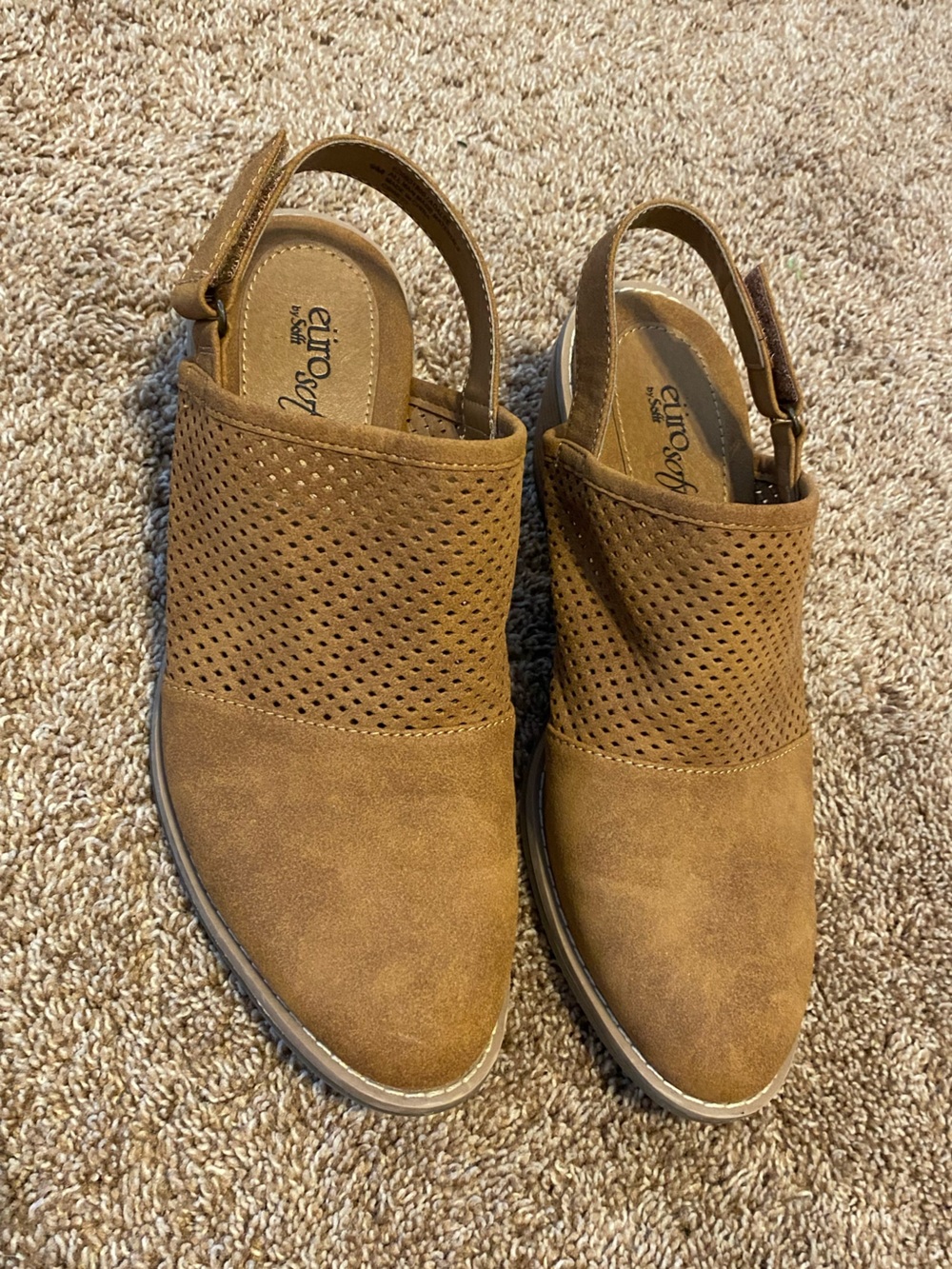 Euro soft Tan Perforated Slingback Mules